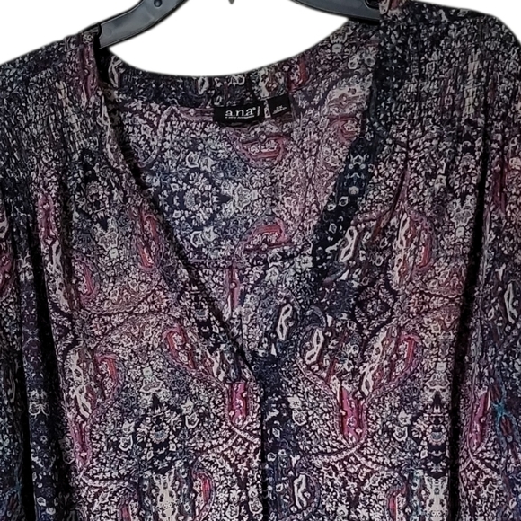 a.n.a Multicolor Patterned Blouse Plus Size 3X V Neck 3/4 Quarter Sleeve - Picture 5 of 8